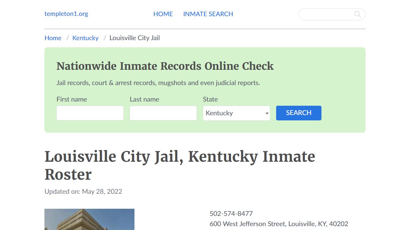 Louisville City Jail, Kentucky Inmate Booking